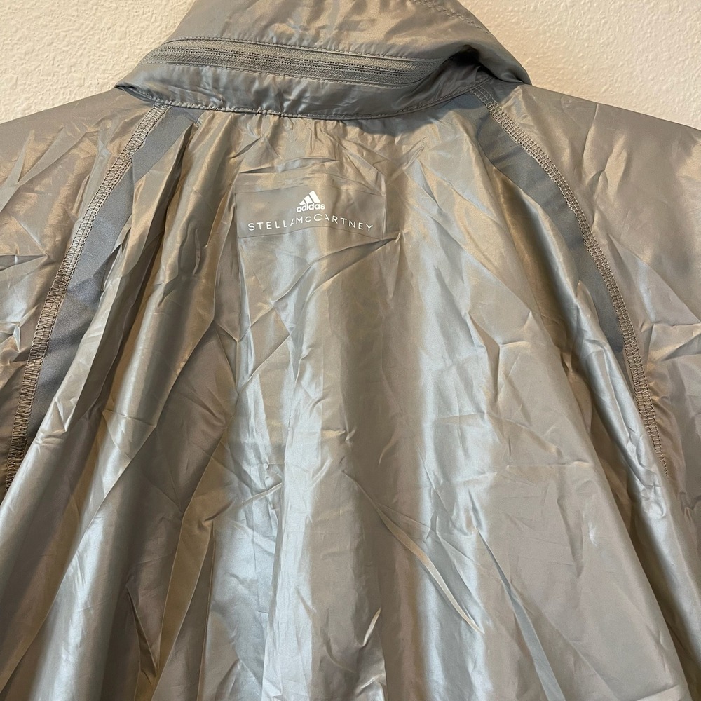 Adidas by Stella McCartney Metallic Silver Ruched Windbreaker Jacket Large L - Picture 12 of 14